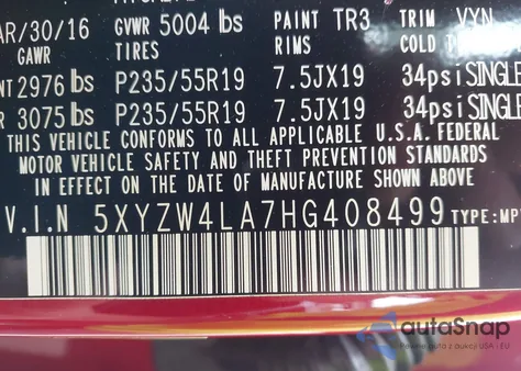 2017 Hyundai Santa Fe Sport 2.0T Ultimate z USA, uszkodzony, nr VIN 5XYZW4LA7HG408499